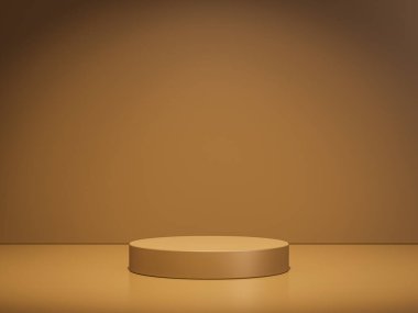 Ürün sunumu için asgari soyut geometrik podyum kahverengi arkaplan.