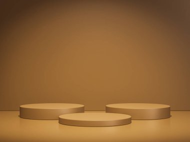 Ürün sunumu için asgari soyut geometrik podyum kahverengi arkaplan.
