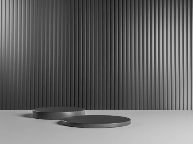 Metal arka planlı ürününüz için minimal gri podyum