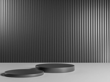 Metal arka planlı ürününüz için minimal gri podyum