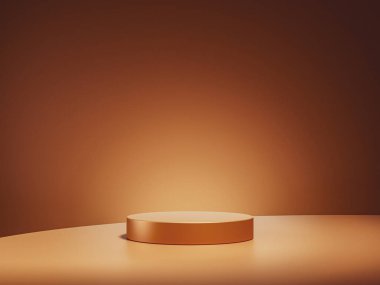 Kahverengi arkaplanda kahverengi bir podyum. Lüks ürün yerleştirme modeli. Premium moda ve güzellik sahne şablonu.