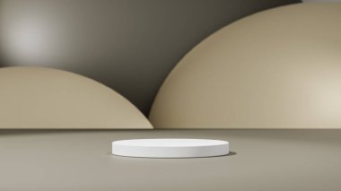 Soyut sahne arkaplanı. Kahverengi arka planda silindir podyum. Ürün sunumu, modelleme, kozmetik ürünü, podyum, sahne kaidesi veya platformu göster.
