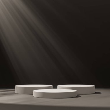 3D podyum kahverengi arka plan. Güzellik, kozmetik ürün sunumu için en az beyaz kaide.
