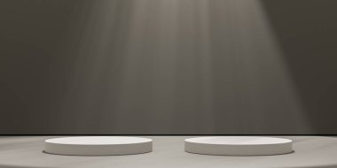 3D podyum kahverengi arka plan. Güzellik, kozmetik ürün sunumu için en az beyaz kaide.