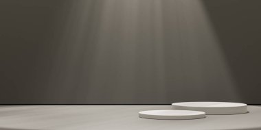 3D podyum kahverengi arka plan. Güzellik, kozmetik ürün sunumu için en az beyaz kaide.