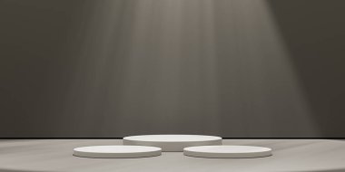 3D podyum kahverengi arka plan. Güzellik, kozmetik ürün sunumu için en az beyaz kaide.