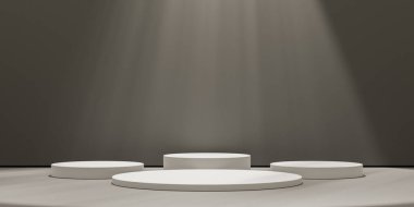 3D podyum kahverengi arka plan. Güzellik, kozmetik ürün sunumu için en az beyaz kaide.