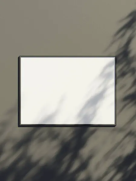 ブランクフレームモックアップ 葉の影で壁に掛かる — ストック写真