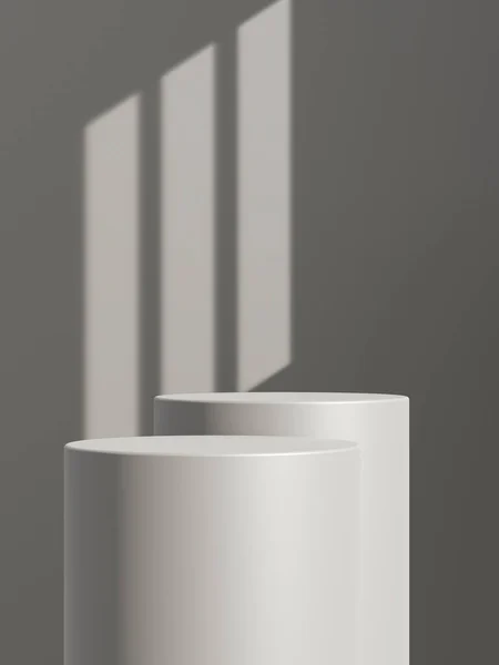 Empty Gray Podium Pedestal Display Gray Shadow Background Cylinder Stand — Stock Photo, Image