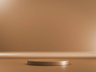 Ürün sunumu için minimum soyut geometrik podyum kahverengi arkaplan. 3d resimleme.