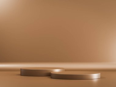 Ürün sunumu için minimum soyut geometrik podyum kahverengi arkaplan. 3d resimleme.