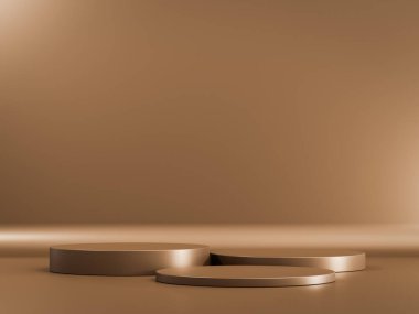 Ürün sunumu için minimum soyut geometrik podyum kahverengi arkaplan. 3d resimleme.