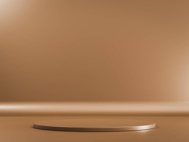 Ürün sunumu için minimum soyut geometrik podyum kahverengi arkaplan. 3d resimleme.