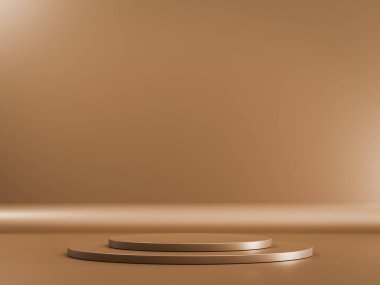 Ürün sunumu için minimum soyut geometrik podyum kahverengi arkaplan. 3d resimleme.