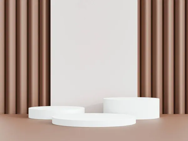 3d display product white minimal scene with geometric podium platform. cylinder background 3d rendering with podium. stand for cosmetic products. Stage showcase on pedestal 3d brown studio