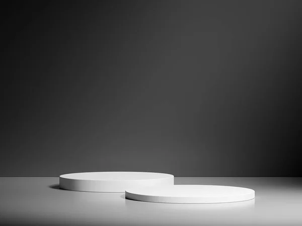 어두운 배경에 실린더를 형성하는 라운드 포디움 제품을 보여주는 완벽한 플랫폼 — 스톡 사진
