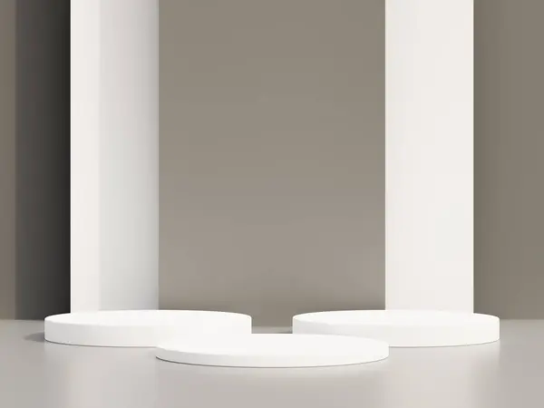Empty Podium Pedestal Display Grey Background Cylinder Stand Concept Blank — Stock Photo, Image