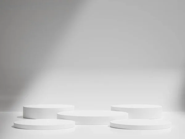 Boş Beyaz Yuvarlak Podyum Modern Kaide Platform Sahne Silindir Boş — Stok fotoğraf
