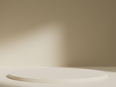 Geometrik podyum platformlu 3D ürün kahverengi minimal sahne. Podyumlu silindir arkaplan 3d. Kozmetik ürünleri anlamına geliyor. 3D Kahverengi Stüdyoda Sahne Gösterimi