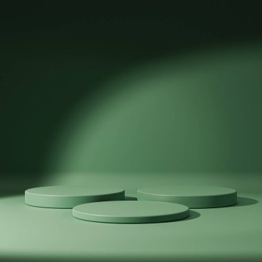 Geometrik podyum platformlu 3D ürün kahverengi minimal sahne. Podyumlu silindir arkaplan 3d. Kozmetik ürünleri anlamına geliyor. 3D Kahverengi Stüdyoda Sahne Gösterimi