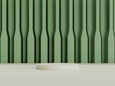 Yeşil zemin üzerinde gerçekçi boş ürün podyumu seti.