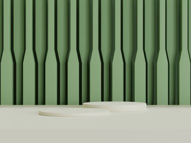 Yeşil zemin üzerinde gerçekçi boş ürün podyumu seti.