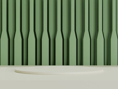 Yeşil zemin üzerinde gerçekçi boş ürün podyumu seti.