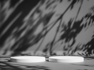 Soyut sahne arkaplanı. Gri arkaplanda silindir podyum. Ürün sunumu, modelleme, kozmetik ürünü, podyum, sahne kaidesi veya platformu göster.