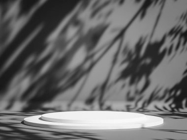 Soyut sahne arkaplanı. Gri arkaplanda silindir podyum. Ürün sunumu, modelleme, kozmetik ürünü, podyum, sahne kaidesi veya platformu göster.