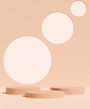 Boş yuvarlak podyum, modern kaide ve platform, sahne, silindir, boş sahneler ve ürün sunumu için 3D podyum şablonu