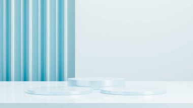Boş yuvarlak podyum, modern kaide ve platform, sahne, silindir, boş sahneler ve ürün sunumu için 3D podyum şablonu