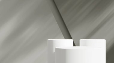 Gri podyum, sunum platformu. Beyaz platformun sunum çemberi, sunum için ürün yeri, kazanan podyum veya şeffaf arkaplan üzerindeki sahne.