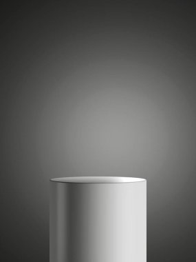 Ürün ekran platformu ile basit, boş, minimal siyah metal arka plan. Daire şeklinde kürsü kaidesi olan boş bir stüdyo. 3B görüntüleme