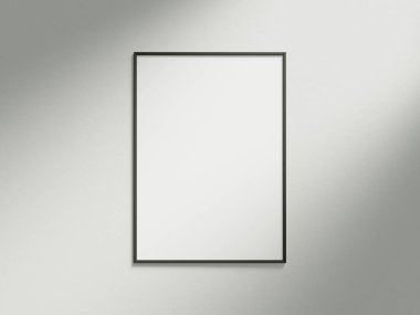Beyaz duvar kağıdına güneş ışığıyla asgari resim çerçevesi modellemesi