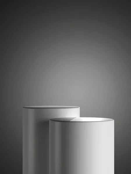 Simple blank minimal black metal background with product display platform. Empty studio with circle podium pedestal on a gradient gray backdrop. 3D rendering