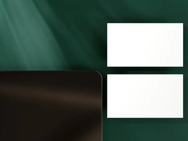 Minimal business card mockup on dark green background