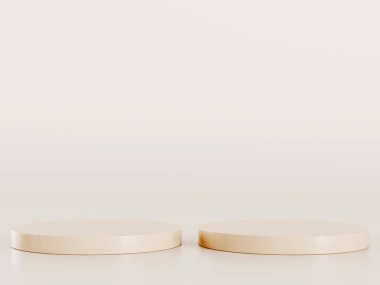 Geometrik podyum platformlu 3D ürün kahverengi minimal sahne. Podyumlu silindir arkaplan 3d. Kozmetik ürünleri anlamına geliyor. 3D Kahverengi Stüdyoda Sahne Gösterimi