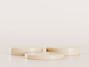 Geometrik podyum platformlu 3D ürün kahverengi minimal sahne. Podyumlu silindir arkaplan 3d. Kozmetik ürünleri anlamına geliyor. 3D Kahverengi Stüdyoda Sahne Gösterimi