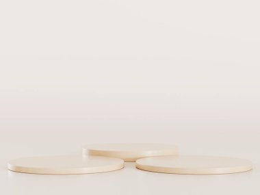 Geometrik podyum platformlu 3D ürün kahverengi minimal sahne. Podyumlu silindir arkaplan 3d. Kozmetik ürünleri anlamına geliyor. 3D Kahverengi Stüdyoda Sahne Gösterimi
