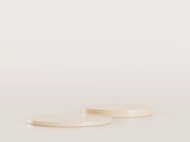 Geometrik podyum platformlu 3D ürün kahverengi minimal sahne. Podyumlu silindir arkaplan 3d. Kozmetik ürünleri anlamına geliyor. 3D Kahverengi Stüdyoda Sahne Gösterimi
