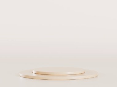 Geometrik podyum platformlu 3D ürün kahverengi minimal sahne. Podyumlu silindir arkaplan 3d. Kozmetik ürünleri anlamına geliyor. 3D Kahverengi Stüdyoda Sahne Gösterimi