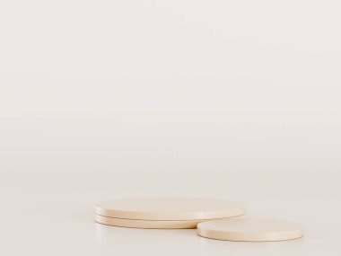 Geometrik podyum platformlu 3D ürün kahverengi minimal sahne. Podyumlu silindir arkaplan 3d. Kozmetik ürünleri anlamına geliyor. 3D Kahverengi Stüdyoda Sahne Gösterimi