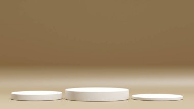 Geometrik podyum platformlu 3D ürün kahverengi minimal sahne. Podyumlu silindir arkaplan 3d. Kozmetik ürünleri anlamına geliyor. 3D Kahverengi Stüdyoda Sahne Gösterimi