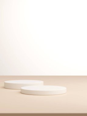 Geometrik podyum platformlu 3D ürün kahverengi minimal sahne. Podyumlu silindir arkaplan 3d. Kozmetik ürünleri anlamına gelir.