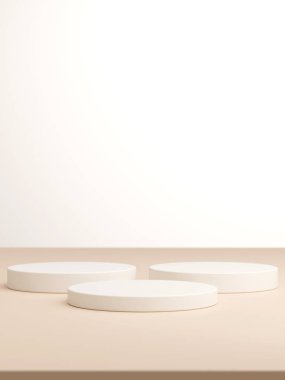 Geometrik podyum platformlu 3D ürün kahverengi minimal sahne. Podyumlu silindir arkaplan 3d. Kozmetik ürünleri anlamına gelir.