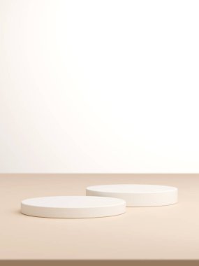 Geometrik podyum platformlu 3D ürün kahverengi minimal sahne. Podyumlu silindir arkaplan 3d. Kozmetik ürünleri anlamına gelir.