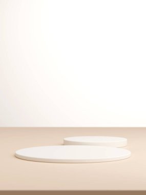 Geometrik podyum platformlu 3D ürün kahverengi minimal sahne. Podyumlu silindir arkaplan 3d. Kozmetik ürünleri anlamına gelir.