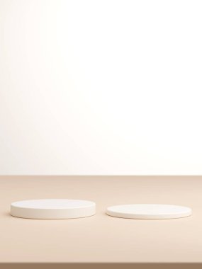 Geometrik podyum platformlu 3D ürün kahverengi minimal sahne. Podyumlu silindir arkaplan 3d. Kozmetik ürünleri anlamına gelir.