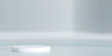 Geometrik podyum platformlu 3D ürün minimal görüntüsü. Podyumlu silindir arkaplan 3d. Kozmetik ürünleri anlamına geliyor. 3D stüdyosundaki sahne gösterisi.