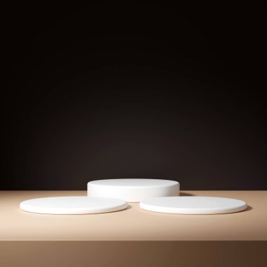 3d ürün arkaplanındaki lüks podyum sunumu soyut kahverengi arkaplanlı. kaidesel gösteri premium sahne stüdyo kozmetik şablonu.